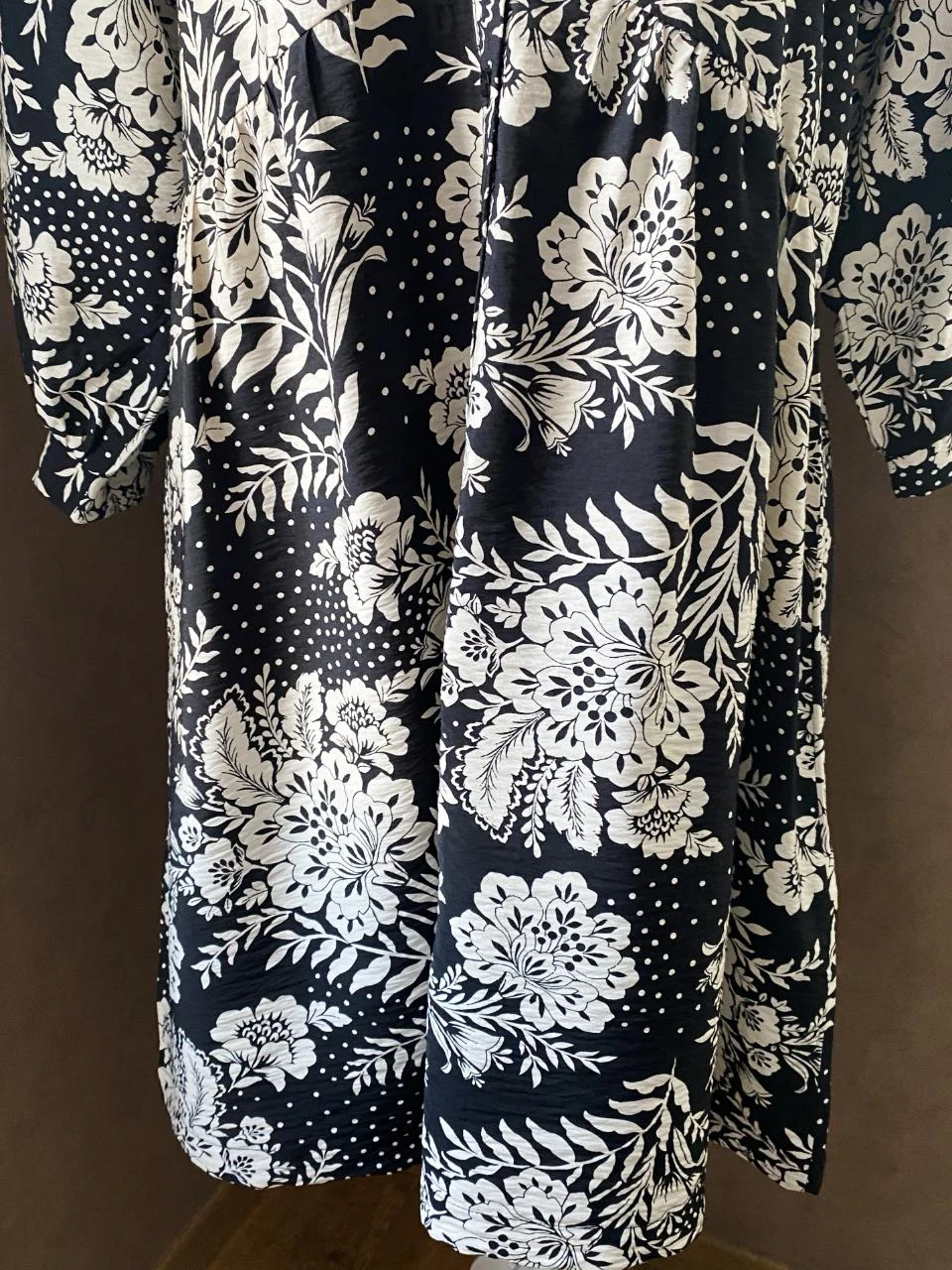Grace & Mila zwart & gebroken wit gebloemde jurk maat 36 – Bohemien chic – 3/4 mouwen – photo 3